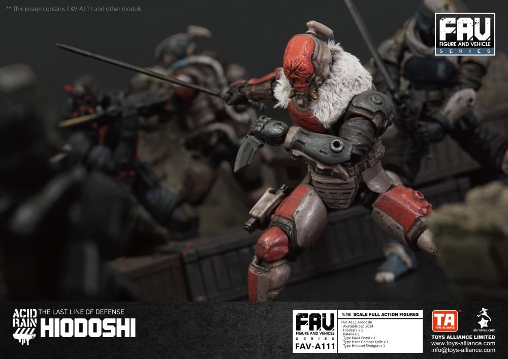 Keiji, known as “Hiodoshi”, is one of the commanders of the Yamato Special Assault Unit, the Red Crow. Known as a master of the Kobudo one-sword style, he is also a specialist in Yabusame - the art of archery while on horseback - in addition to being a highly skilled pilot of the Winder lightweight Synchro exoArmor. His extensive expertise in various forms of combat has earned him the name Hiodoshi - the Red Devil Samurai.
