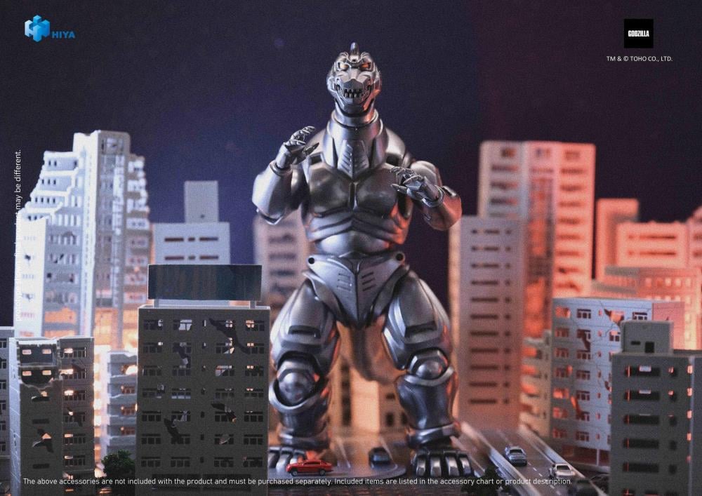 The ultimate anti-Kaiju weapon has arrived! Mechagodzilla from Godzilla vs. Mechagodzilla (1993) joins the Hiya Exquisite Basic series, faithfully capturing its on-screen design with intricate metallic gold paint and screen-accurate details.
Standing 8.2" tall, this articulated figure features multiple joints for dynamic posing. Accessories include a pair of replacement hands and two G-Crusher units, perfect for recreating iconic battle scenes.