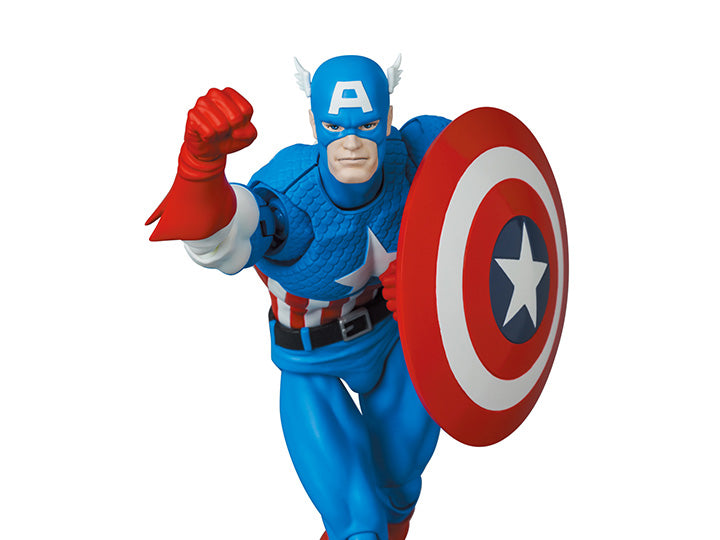 Captain America, as he appeared in the Marvel comics, leaps into Medicom's MAFEX action figure lineup! This Captain America comic figure stands over 6 inches tall, and includes 3 different head sculpts and multiple pairs of hands.