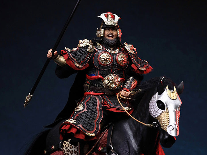 Vanquish your foes and conquer all those who stand before you with this Zhang Fei Yide figure by 303 Toys! Featuring multiple weapons and accessories, this 1/12 scale figure will be a perfect addition for any collector. Order yours today! The Battlefield Version of this figure includes a war banner and horse for your warrior to ride on.