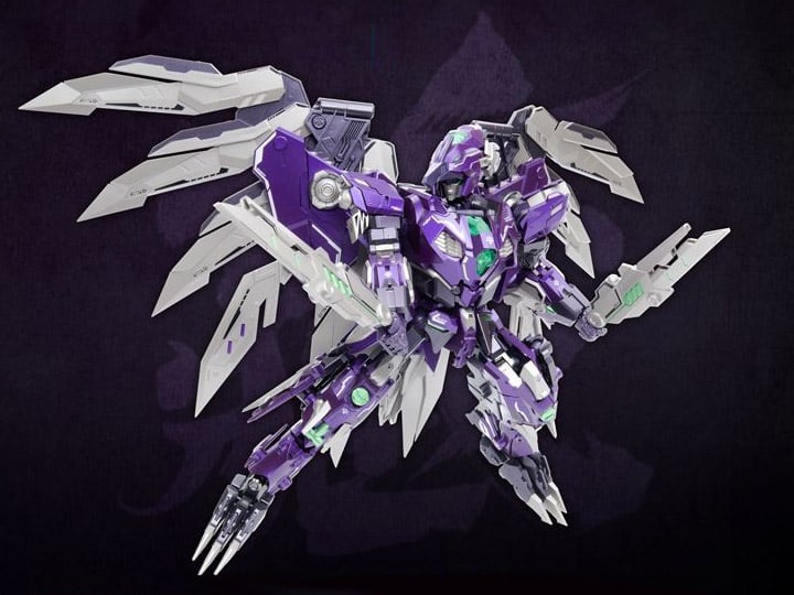 Next up in Cang-Toys' converting figure series is CT-Chiyou-03X X-Firmament! X-Firmament converts from a robot to bird of prey. The X-Firmament figure features a metallic purple and green color scheme, which is a contrast to the original Firmament figure.
