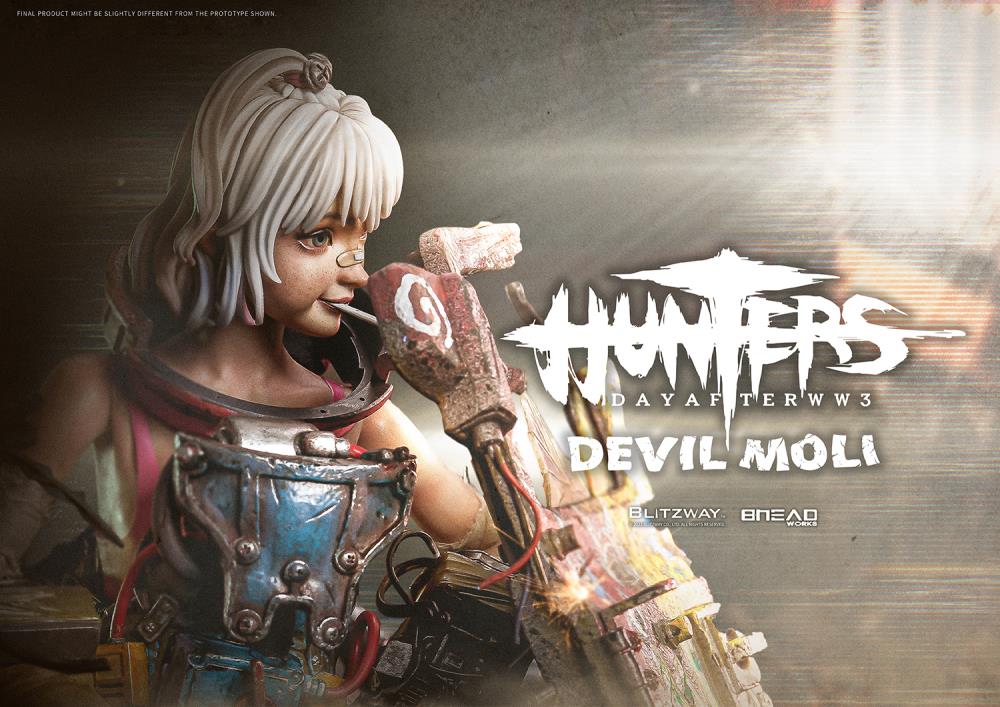 'BLITZWAY is thrilled to share the official launch of the 5th character of BHEADworks’ original figures, ‘Devil Moli’ from ‘HUNTERS: Day After WWIII.’ BHEADworks (Artist Yeon-gyun, Jung) has been loved for its original character design based on the dystopian worldview. The fifth heroine, Devil Moli, is a combat girl who decorates her cute visual like a scary gatekeeper and sensibly notices when an enemy approaches and sends a cue sign with a whistle.