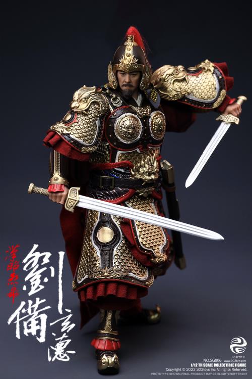 Crush the invading enemies as you defend your homeland with this Liu Bei Xuande figure by 303 Toys! Featuring multiple weapons and accessories, this 1/12 scale figure will be a perfect addition for any collector. Order yours today! The Battlefield Version of this figure includes a war banner and horse for your warrior to ride on.