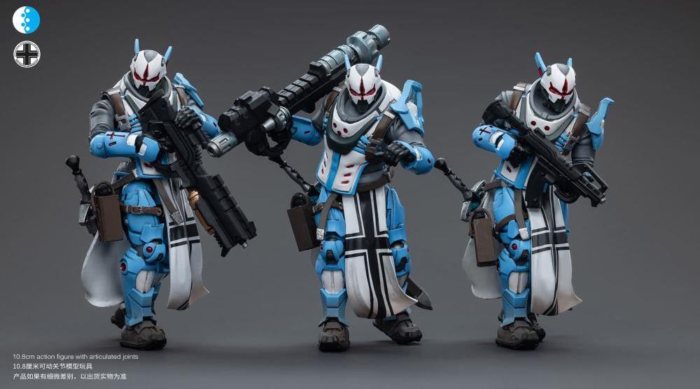 The Joy Toy Infinity Corvus Belli PanOceania Teutonic Knights set is perfect for collectors and fans of the Infinity universe, as well as those who appreciate high-quality action figures. With the impressive level of detail and articulation, these action figures are must-haves for any serious collector or fan.
