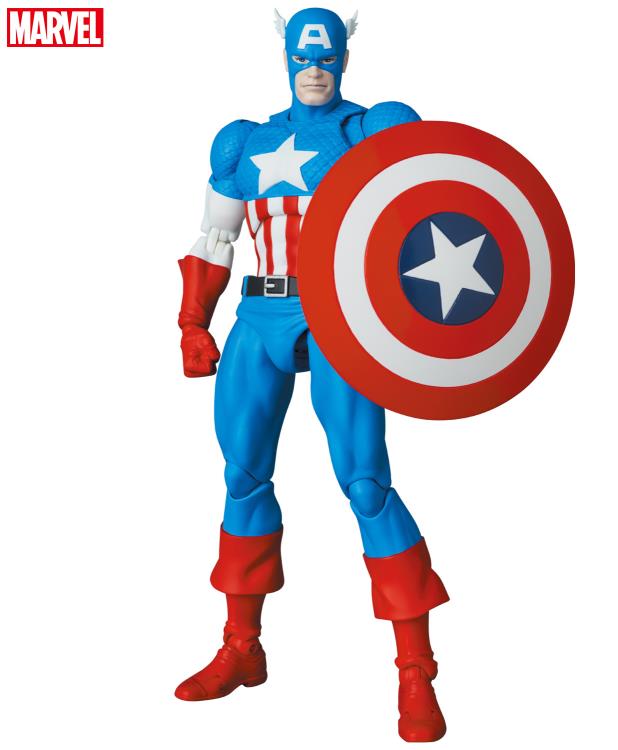 Captain America, as he appeared in the Marvel comics, leaps into Medicom's MAFEX action figure lineup! This Captain America comic figure stands over 6 inches tall, and includes 3 different head sculpts and multiple pairs of hands.