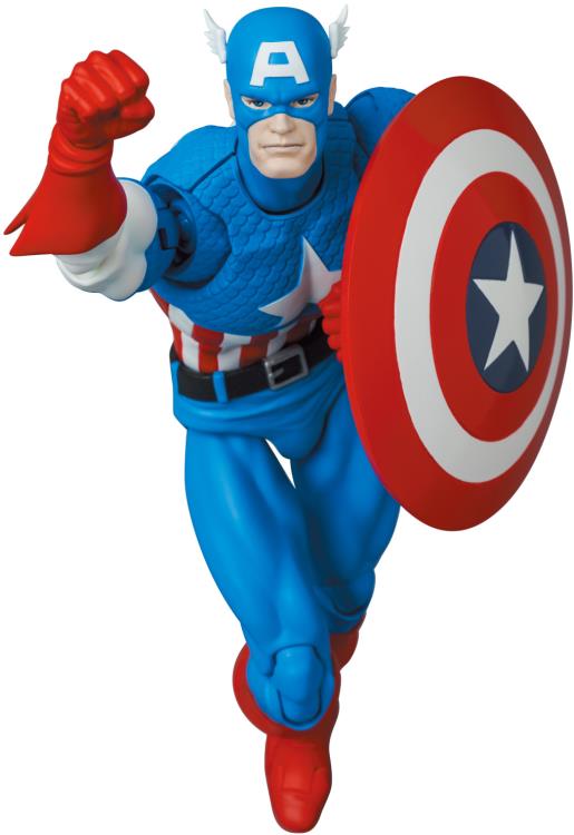 Captain America, as he appeared in the Marvel comics, leaps into Medicom's MAFEX action figure lineup! This Captain America comic figure stands over 6 inches tall, and includes 3 different head sculpts and multiple pairs of hands.