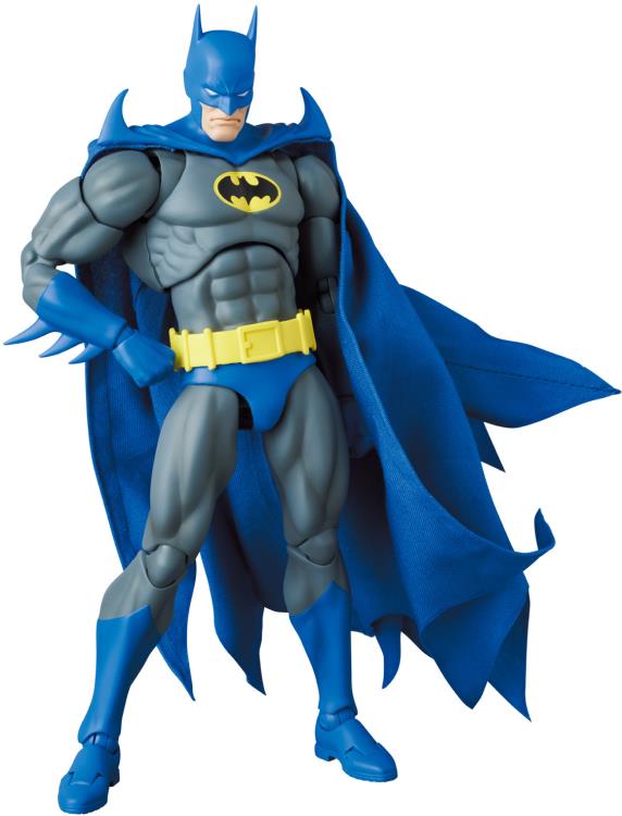 Based on the Batman: Knightfall storyline from DC Comics, this MAFEX Batman action figure is highly articulated with several features and accessories. Batman features a poseable wired fabric cape and 3 head portraits. Bane figure sold separately