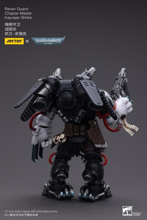 Masters of stealth and guerilla warfare, the Raven Guard chapter of Space Marines works covertly to support the Emperor. Patient and cunning to a fault, they overwhelm their opponents through shocking speed with devastating accuracy. Each figure typically includes interchangeable hands and weapon accessories and stands between 4" and 6" tall.