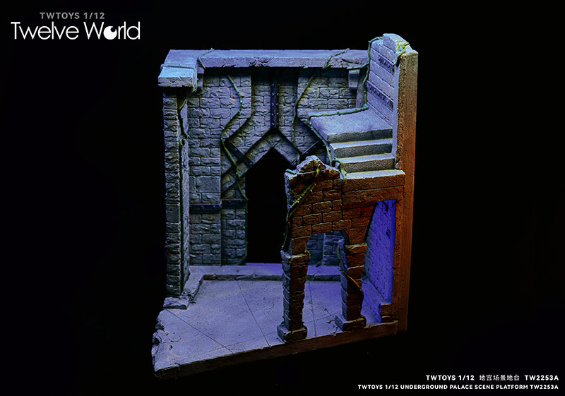 Take your figure display to the next level with this Abandoned Site platform. This base is presented in 1/12 scale and has been sculpted with fine detail and features beautiful paint applications. Figures pictured are not included. Underground Palace Dungeon TW2253B shown for reference and not included (sold separately).