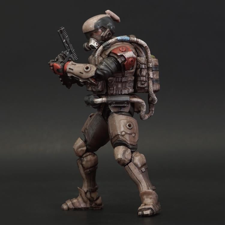 Within the notorious Yamato Gray Zone, known for its heavy acid rain contamination, nuclear fallout, and continuous volcanic eruptions - some of the worst pollution in the world - the Red Crow Hazmat Ronin remain faithful in their allegiance to the Cabinet and Republic. Their enemies include not only the terrorists raging in the hazard zones, but also bandits equipped with CBRN weapons.