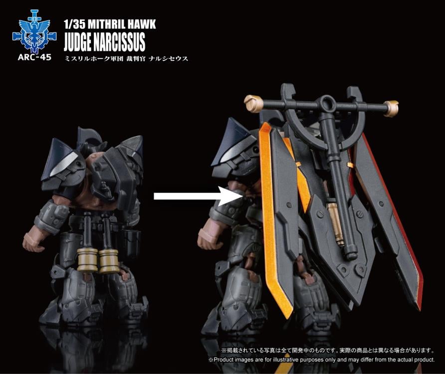 The Arche armor provides warriors with strength, mobility, and protection. The “Sword Saint” Narcissus von Herbst, requires a set of Arche armor that allows him to freely wield his sword skills and carry out the duties of a judge.
The Arche Knight (Judgment Type) was tailor-made for Narcissus’s perfectionism. Firstly, it possesses ceremonial and majestic heavy armor. While it may look bulky from the outside, it is capable of extremely precise slashing(strikes) due to its extremely high power(powered by ene