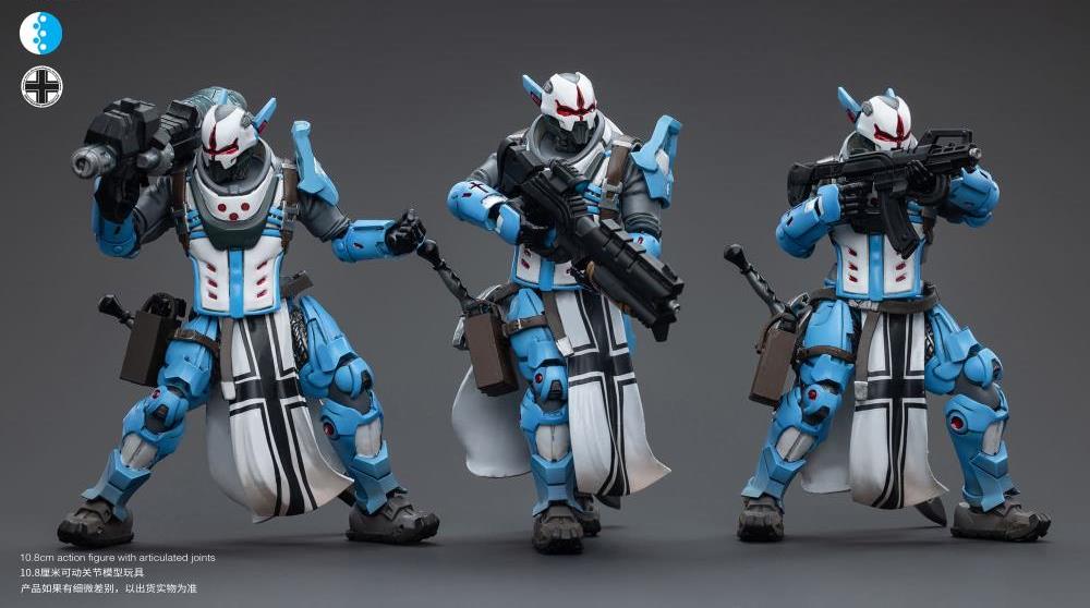 The Joy Toy Infinity Corvus Belli PanOceania Teutonic Knights set is perfect for collectors and fans of the Infinity universe, as well as those who appreciate high-quality action figures. With the impressive level of detail and articulation, these action figures are must-haves for any serious collector or fan.