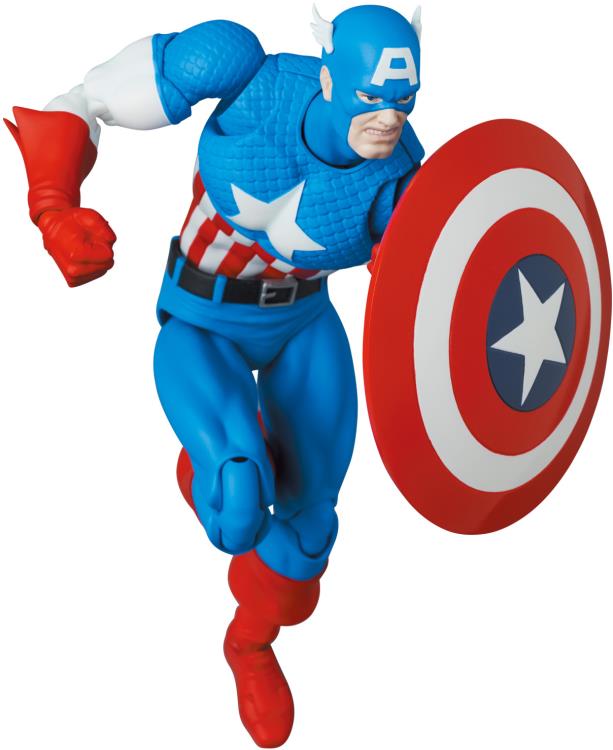 Captain America, as he appeared in the Marvel comics, leaps into Medicom's MAFEX action figure lineup! This Captain America comic figure stands over 6 inches tall, and includes 3 different head sculpts and multiple pairs of hands.