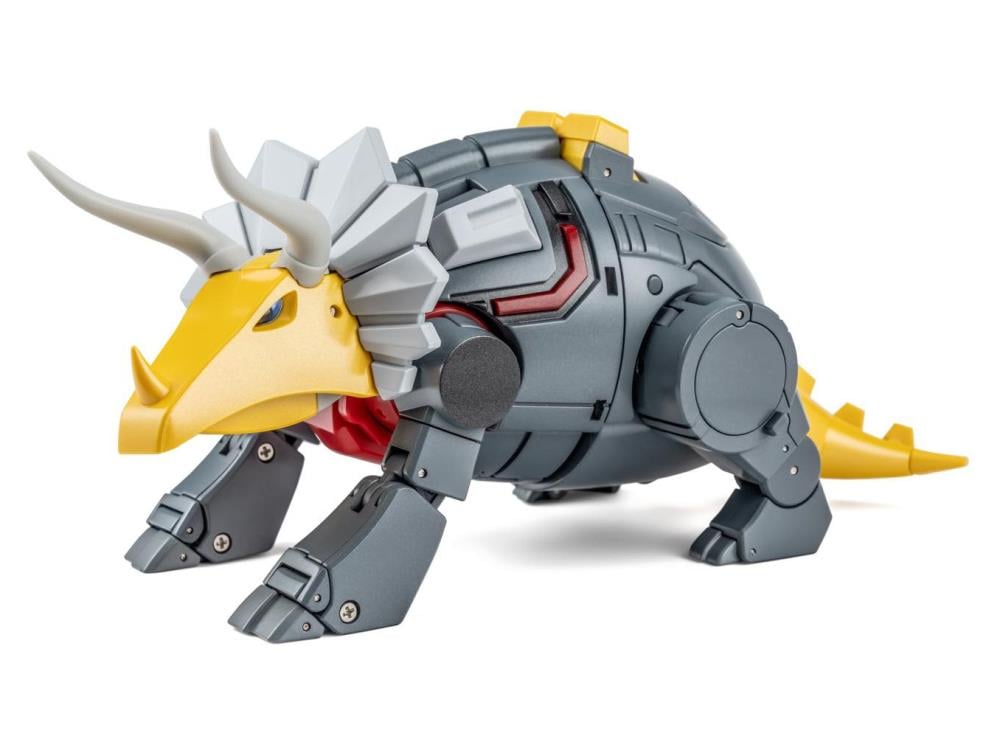 H63 Gorgo by Newage converts from a triceratops to a battling robot figure. This figure includes several accessories including a blaster, alternate hands, and an electricity effect part! With multiple points of articulation, this figure will make a great addition to any collection! Other figures shown not included