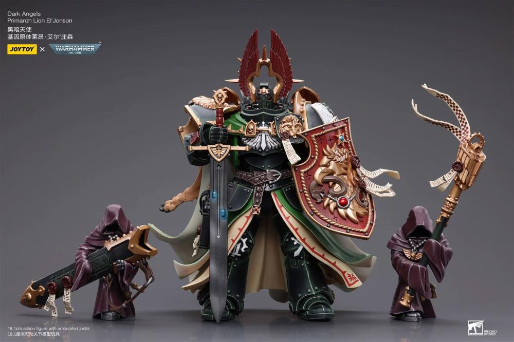The Joy Toy Warhammer 40K Dark Angels Primarch Lion El‘Jonson action figure is a highly detailed collectible, perfect for fans of the Warhammer 40K universe. This figure captures the essence of the character’s formidable presence, making it a must-have for collectors and enthusiasts alike.