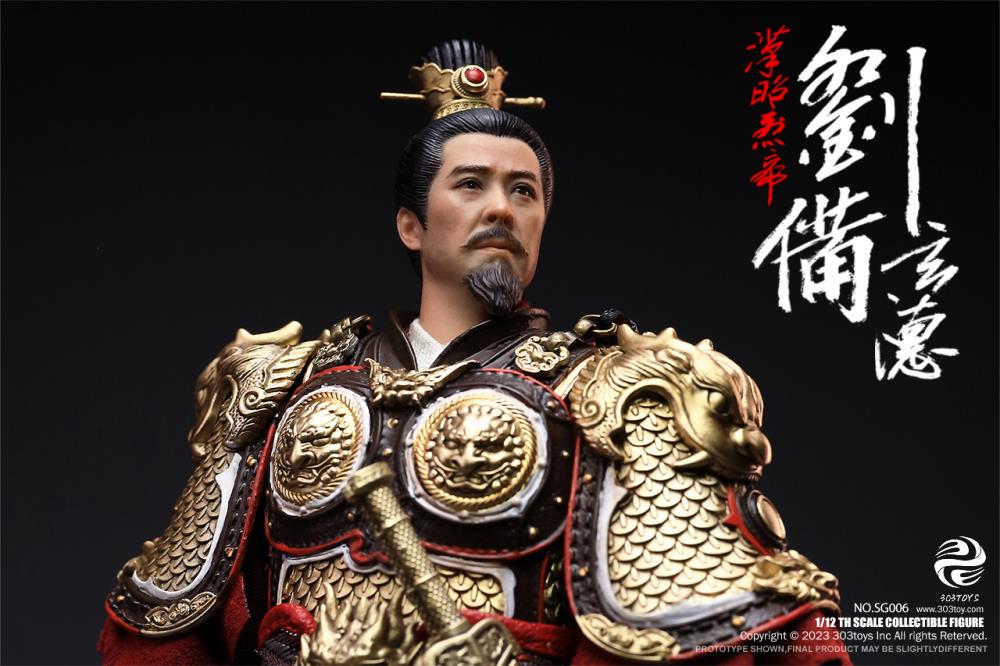 Crush the invading enemies as you defend your homeland with this Liu Bei Xuande figure by 303 Toys! Featuring multiple weapons and accessories, this 1/12 scale figure will be a perfect addition for any collector. Order yours today! The Battlefield Version of this figure includes a war banner and horse for your warrior to ride on.
