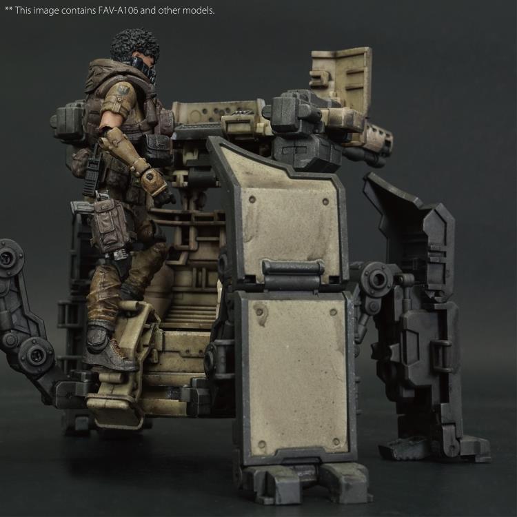 The Sand Waterstrider QM3s is an all-terrain quadrupedal vehicle able to operate autonomously or installed on a trailer pulled by an Ankylo truck, which then frees up Strider drivers to focus exclusively on unloading its heavy firepower turret, providing excellent suppressive fire when supporting the front lines.