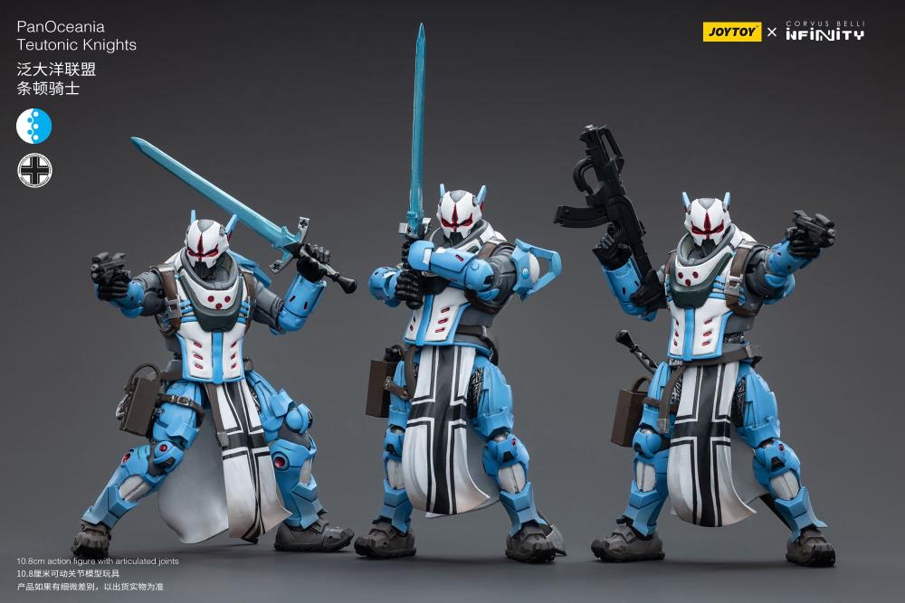 The Joy Toy Infinity Corvus Belli PanOceania Teutonic Knights set is perfect for collectors and fans of the Infinity universe, as well as those who appreciate high-quality action figures. With the impressive level of detail and articulation, these action figures are must-haves for any serious collector or fan.