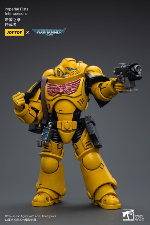 Joy Toy brings the Imperial Fists to life with this Warhammer 40K 1/18 scale figure! The Imperial Fists are one of the First Founding Chapters of the Space Marines and were originally the VIIth Legion of the Legiones Astartes raised by the Emperor Himself from across Terra during the Unification Wars. A versatile heavy infantry unit, the Intercessors form the backbone of every chapter of the Space Marines. Each figure includes interchangeable hands and weapon accessories and stands between 4" and 6" tall.