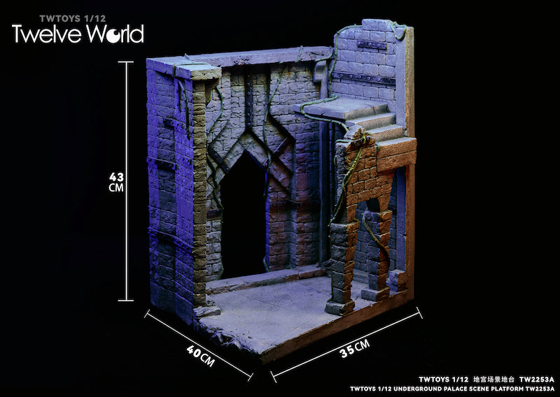 Take your figure display to the next level with this Abandoned Site platform. This base is presented in 1/12 scale and has been sculpted with fine detail and features beautiful paint applications. Figures pictured are not included. Underground Palace Dungeon TW2253B shown for reference and not included (sold separately).