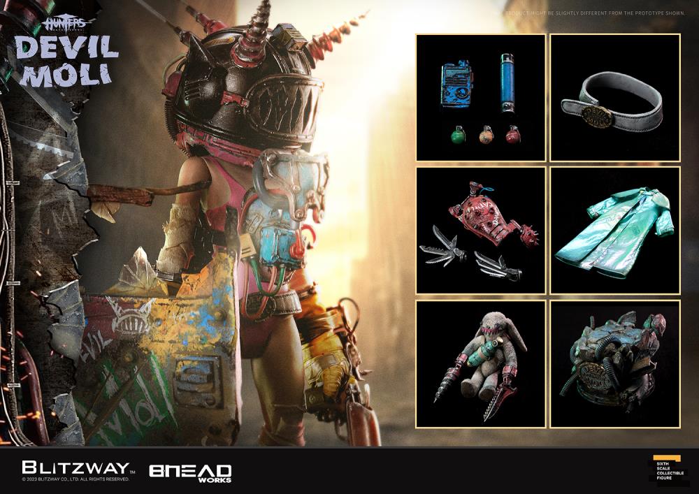 'BLITZWAY is thrilled to share the official launch of the 5th character of BHEADworks’ original figures, ‘Devil Moli’ from ‘HUNTERS: Day After WWIII.’ BHEADworks (Artist Yeon-gyun, Jung) has been loved for its original character design based on the dystopian worldview. The fifth heroine, Devil Moli, is a combat girl who decorates her cute visual like a scary gatekeeper and sensibly notices when an enemy approaches and sends a cue sign with a whistle.