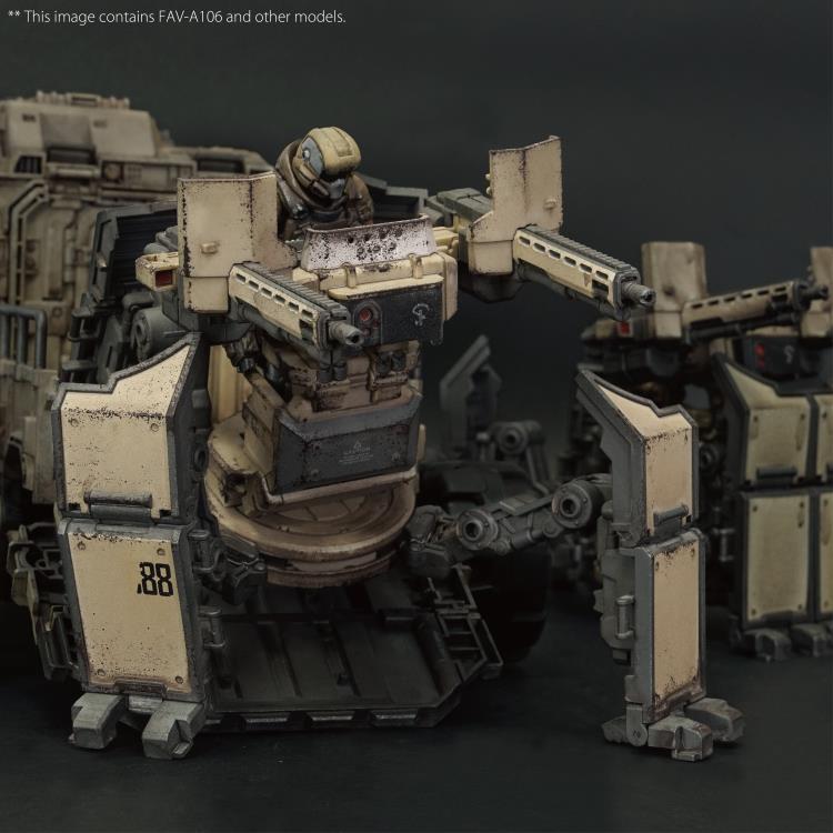 The Sand Waterstrider QM3s is an all-terrain quadrupedal vehicle able to operate autonomously or installed on a trailer pulled by an Ankylo truck, which then frees up Strider drivers to focus exclusively on unloading its heavy firepower turret, providing excellent suppressive fire when supporting the front lines.