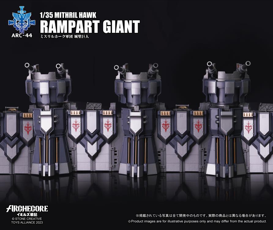While the Kingdom of Veck places great importance on the versatility of the human form in an Arche-Ymirus mech, the Republic of Karsten’s version of a fortification-type Arche-Ymirus mech, the Rampart Titan, is a mobile fortress.
To catch up in the Arche-Ymirus mech arms race, the Republic of Karsten enacted the “Eagle's Blood Act” to plunder Arche ruins. The act is executed by the Magistrate Narcissus who can deploy elite forces and state-of-the-art technology. The goal was to amass resources early to bui