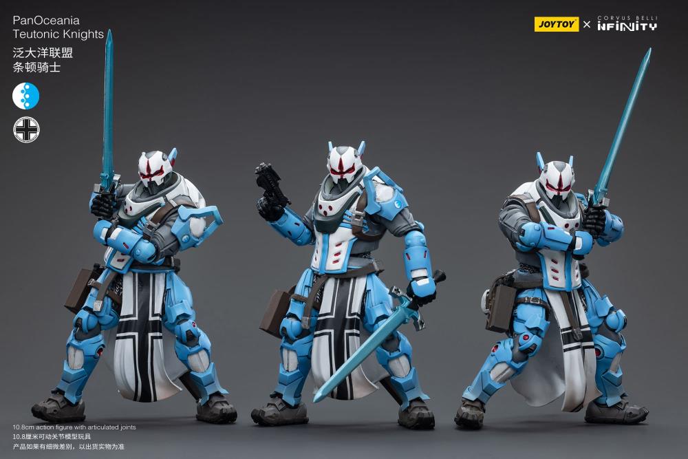 The Joy Toy Infinity Corvus Belli PanOceania Teutonic Knights set is perfect for collectors and fans of the Infinity universe, as well as those who appreciate high-quality action figures. With the impressive level of detail and articulation, these action figures are must-haves for any serious collector or fan.