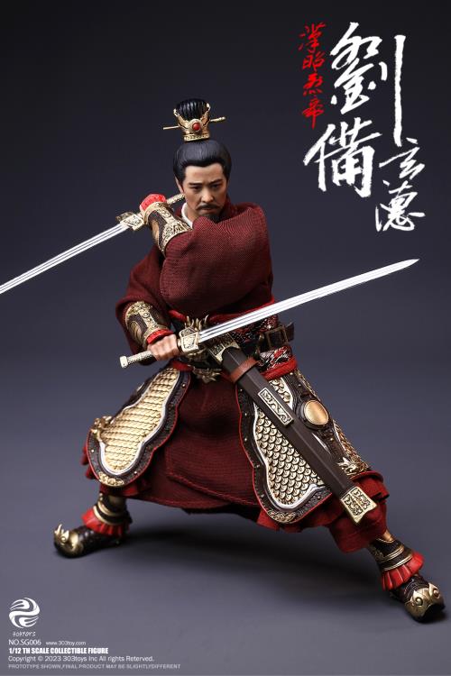 Crush the invading enemies as you defend your homeland with this Liu Bei Xuande figure by 303 Toys! Featuring multiple weapons and accessories, this 1/12 scale figure will be a perfect addition for any collector. Order yours today! The Battlefield Version of this figure includes a war banner and horse for your warrior to ride on.