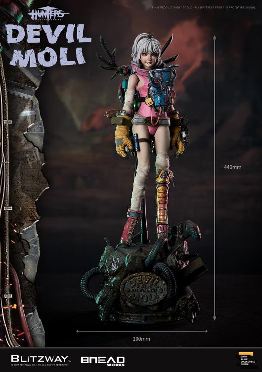 'BLITZWAY is thrilled to share the official launch of the 5th character of BHEADworks’ original figures, ‘Devil Moli’ from ‘HUNTERS: Day After WWIII.’ BHEADworks (Artist Yeon-gyun, Jung) has been loved for its original character design based on the dystopian worldview. The fifth heroine, Devil Moli, is a combat girl who decorates her cute visual like a scary gatekeeper and sensibly notices when an enemy approaches and sends a cue sign with a whistle.