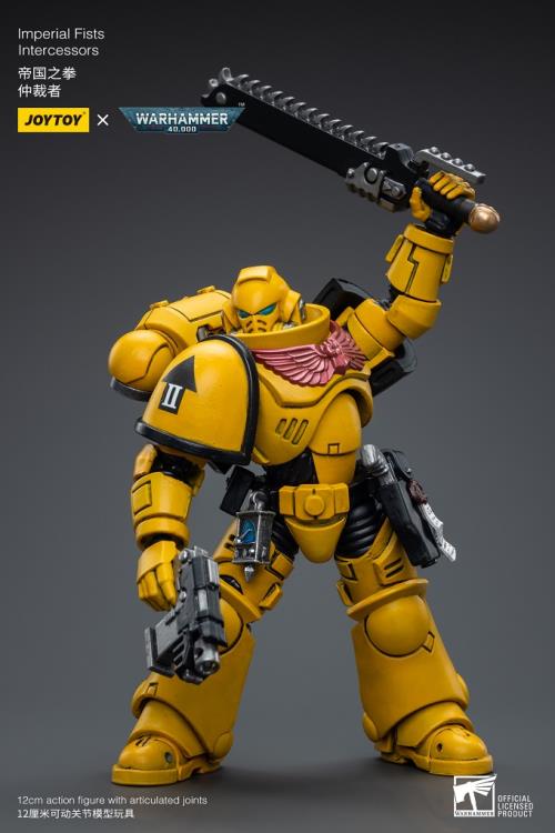 Joy Toy brings the Imperial Fists to life with this Warhammer 40K 1/18 scale figure! The Imperial Fists are one of the First Founding Chapters of the Space Marines and were originally the VIIth Legion of the Legiones Astartes raised by the Emperor Himself from across Terra during the Unification Wars. A versatile heavy infantry unit, the Intercessors form the backbone of every chapter of the Space Marines. Each figure includes interchangeable hands and weapon accessories and stands between 4" and 6" tall.
