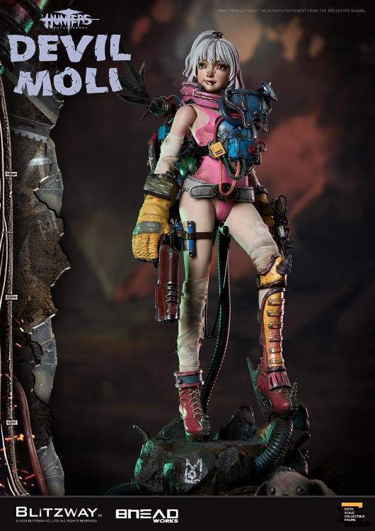 'BLITZWAY is thrilled to share the official launch of the 5th character of BHEADworks’ original figures, ‘Devil Moli’ from ‘HUNTERS: Day After WWIII.’ BHEADworks (Artist Yeon-gyun, Jung) has been loved for its original character design based on the dystopian worldview. The fifth heroine, Devil Moli, is a combat girl who decorates her cute visual like a scary gatekeeper and sensibly notices when an enemy approaches and sends a cue sign with a whistle.