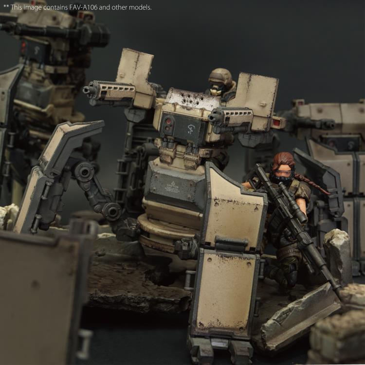 The Sand Waterstrider QM3s is an all-terrain quadrupedal vehicle able to operate autonomously or installed on a trailer pulled by an Ankylo truck, which then frees up Strider drivers to focus exclusively on unloading its heavy firepower turret, providing excellent suppressive fire when supporting the front lines.