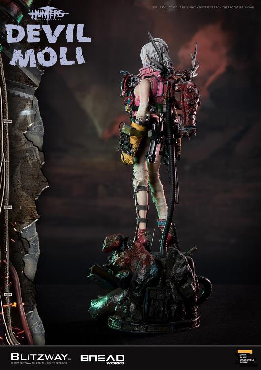 'BLITZWAY is thrilled to share the official launch of the 5th character of BHEADworks’ original figures, ‘Devil Moli’ from ‘HUNTERS: Day After WWIII.’ BHEADworks (Artist Yeon-gyun, Jung) has been loved for its original character design based on the dystopian worldview. The fifth heroine, Devil Moli, is a combat girl who decorates her cute visual like a scary gatekeeper and sensibly notices when an enemy approaches and sends a cue sign with a whistle.