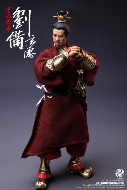 Crush the invading enemies as you defend your homeland with this Liu Bei Xuande figure by 303 Toys! Featuring multiple weapons and accessories, this 1/12 scale figure will be a perfect addition for any collector. Order yours today! The Battlefield Version of this figure includes a war banner and horse for your warrior to ride on.