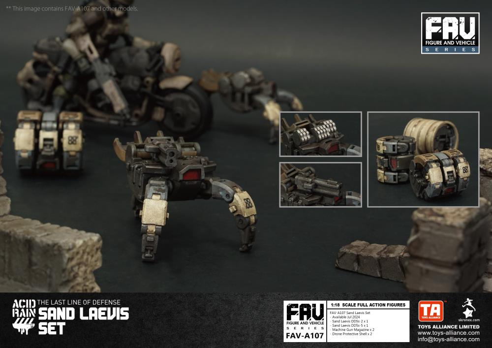 The Sand Laevis DD5s is a transformable drone with the ability to switch between remote control or intelligent exploration modes, and has both compact and expanded forms. In compact form, it has the ability to travel speedily by rolling in a barrel shape and can cover mines or traps on the road, thereby opening up a safe route for the convoy.
