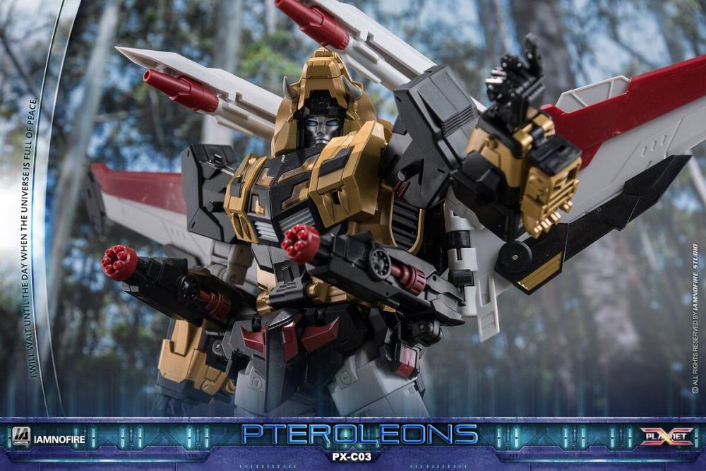 This transforming figure is ready for action! At over 10 inches tall, this figure has three forms: robot, lion and jet, which makes it an epic addition to any collection! Other robot figure shown not included (sold separately)