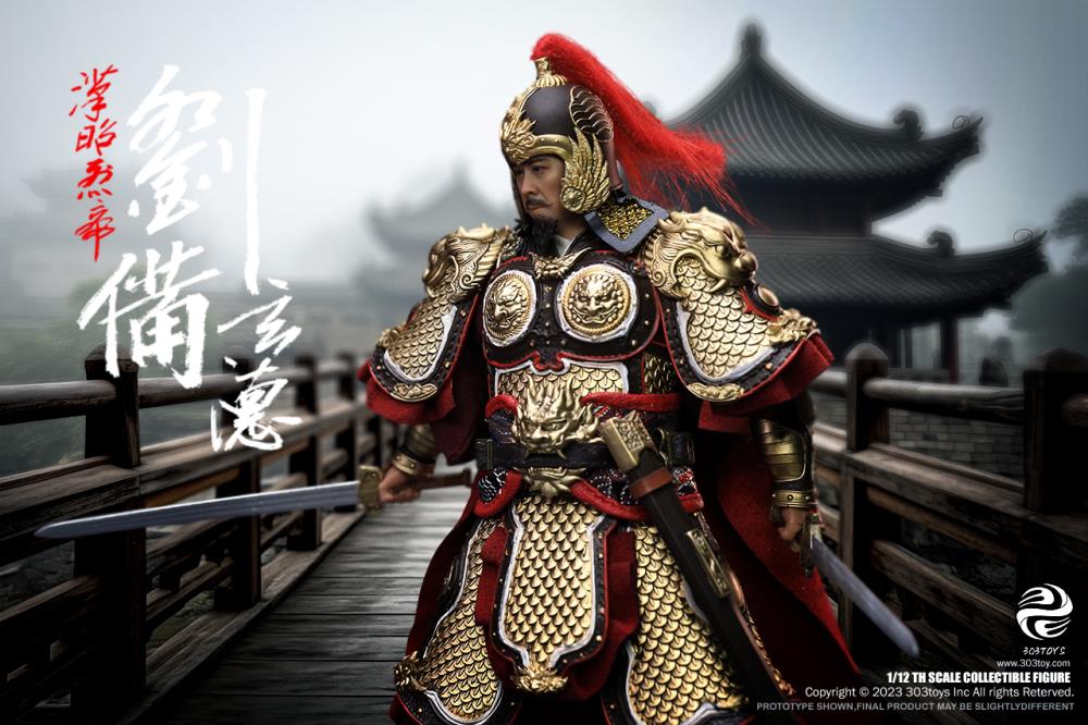 Crush the invading enemies as you defend your homeland with this Liu Bei Xuande figure by 303 Toys! Featuring multiple weapons and accessories, this 1/12 scale figure will be a perfect addition for any collector. Order yours today! The Battlefield Version of this figure includes a war banner and horse for your warrior to ride on.