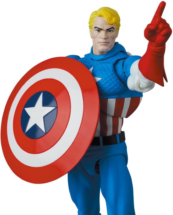 Captain America, as he appeared in the Marvel comics, leaps into Medicom's MAFEX action figure lineup! This Captain America comic figure stands over 6 inches tall, and includes 3 different head sculpts and multiple pairs of hands.