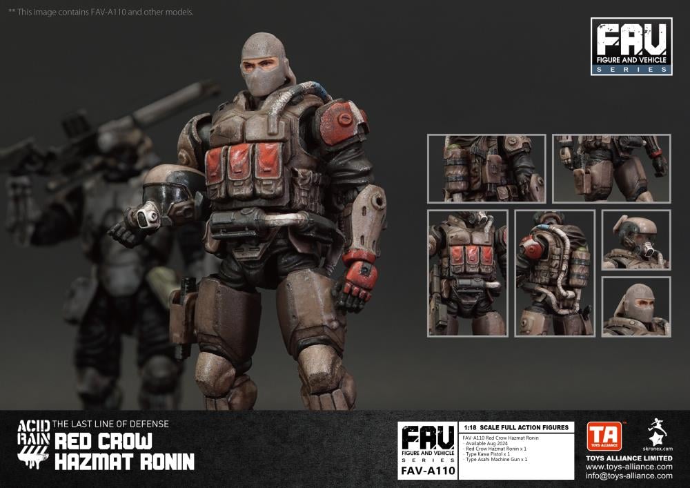 Within the notorious Yamato Gray Zone, known for its heavy acid rain contamination, nuclear fallout, and continuous volcanic eruptions - some of the worst pollution in the world - the Red Crow Hazmat Ronin remain faithful in their allegiance to the Cabinet and Republic. Their enemies include not only the terrorists raging in the hazard zones, but also bandits equipped with CBRN weapons.