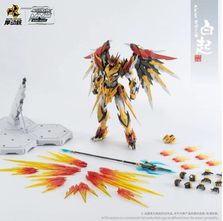 A new addition to Motor Nuclear's super movable assembly series, MNP-XH01 Bai Qi is introduced as a highly detailed and articulated figure upon completion of the model kit. It features the manufacturer's signature alloy frame and includes several interchangeable parts and accessories.