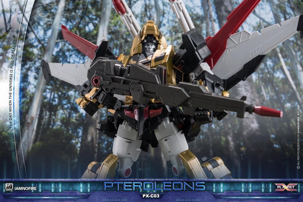 This transforming figure is ready for action! At over 10 inches tall, this figure has three forms: robot, lion and jet, which makes it an epic addition to any collection! Other robot figure shown not included (sold separately)