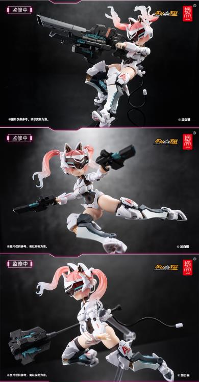 Dressed in white armor and equipped with a heavy hammer, don't underestimate the power of Strike Cat! The telescopic structure at the forearm and the linkage joint design at the knee of the calf increase the stability of the product. The Bastet widget pieces can be assembled into different weapons, including a cannon, electromagnetic gun, sledgehammer, and dual guns.