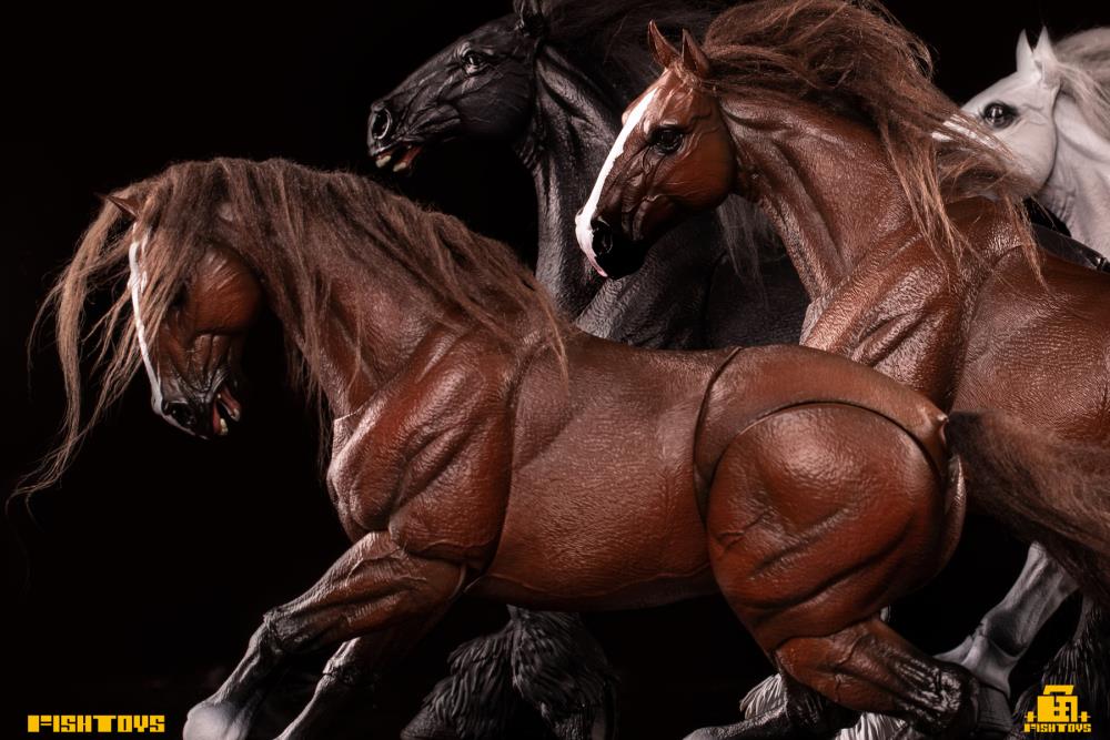Fish Toys is proud to present a new entry in their Wilderness Series that will add some horsepower to your 1/12 collection: the Horse (Basic B Ver.)! Equipped with a full saddle, this figure includes 24 movable joints and includes a closed-mouth head sculpt with hairy lower legs. Don't miss out on adding this figure to your collection and ride off into the sunset!  Other figures shown not included (sold separately)