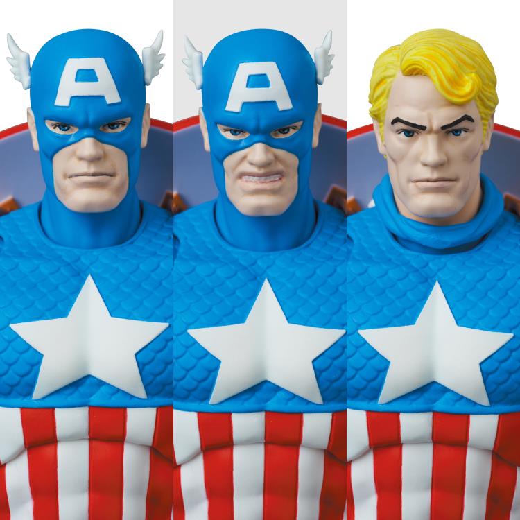 Captain America, as he appeared in the Marvel comics, leaps into Medicom's MAFEX action figure lineup! This Captain America comic figure stands over 6 inches tall, and includes 3 different head sculpts and multiple pairs of hands.