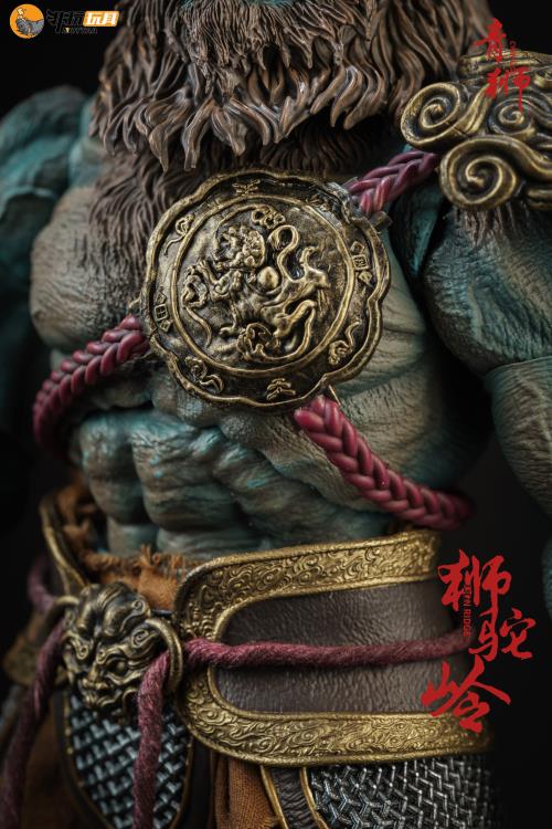 Stripped of its armor, the figure's agility is unencumbered; clad in it, the figure stands invulnerable to the onslaught of blades. Cloaked in a wired fabric cape for daily guise, it serves to divert prying eyes. The Cyan Lion action figure continues the use of the bio textured approach to ensure the transparency of the skin texture, with the use of the exclusive air cushion gear joints for the body ensuring durability at critical joints such as the elbows, knees, and ankles.