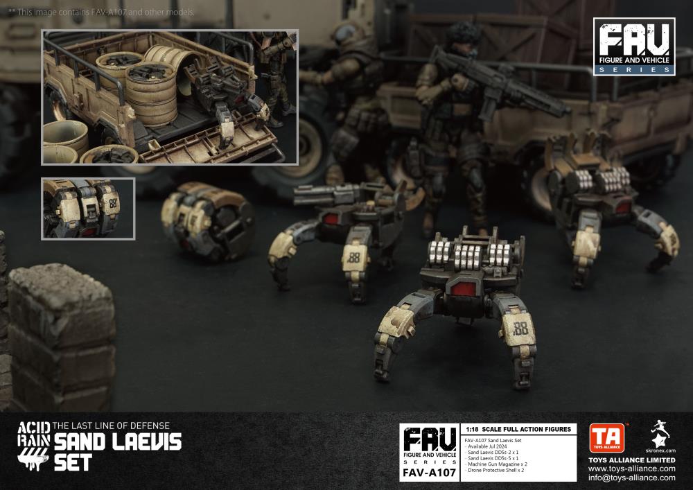The Sand Laevis DD5s is a transformable drone with the ability to switch between remote control or intelligent exploration modes, and has both compact and expanded forms. In compact form, it has the ability to travel speedily by rolling in a barrel shape and can cover mines or traps on the road, thereby opening up a safe route for the convoy.
