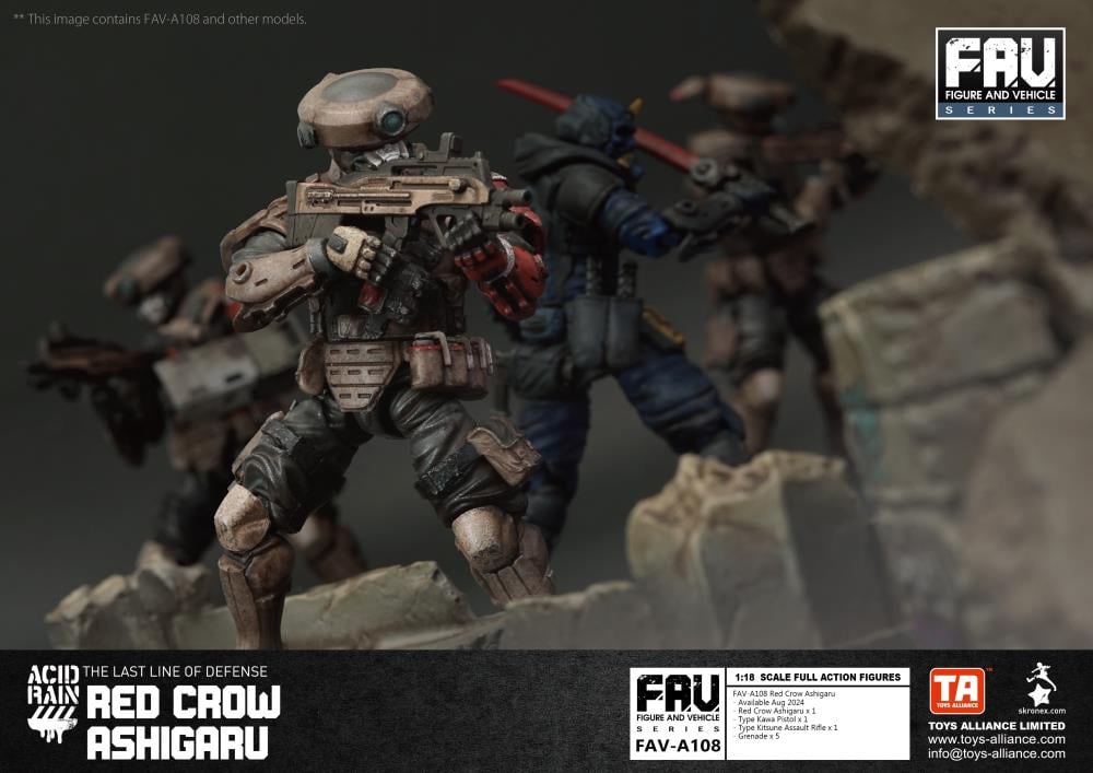 The Red Crow Ashigaru is affiliated to the Red Crow Squadron, which used to be an air force unit from the Kaiho Defense Unit. After Operation Shadow Den, the unit was reformed into the Yamato Special Assault Unit, responsible for handling terrorist attacks. The Red Crow Squadron is deployed exclusively by the Cabinet, and with the consent of a second nation, it may undertake counter-terrorism missions abroad.