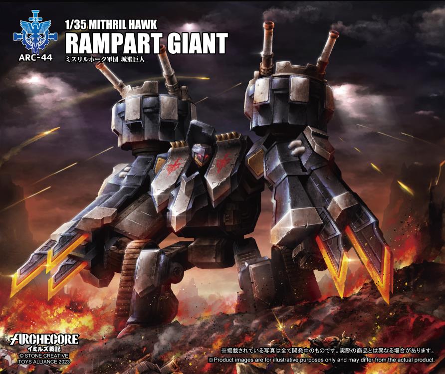 While the Kingdom of Veck places great importance on the versatility of the human form in an Arche-Ymirus mech, the Republic of Karsten’s version of a fortification-type Arche-Ymirus mech, the Rampart Titan, is a mobile fortress.
To catch up in the Arche-Ymirus mech arms race, the Republic of Karsten enacted the “Eagle's Blood Act” to plunder Arche ruins. The act is executed by the Magistrate Narcissus who can deploy elite forces and state-of-the-art technology. The goal was to amass resources early to bui