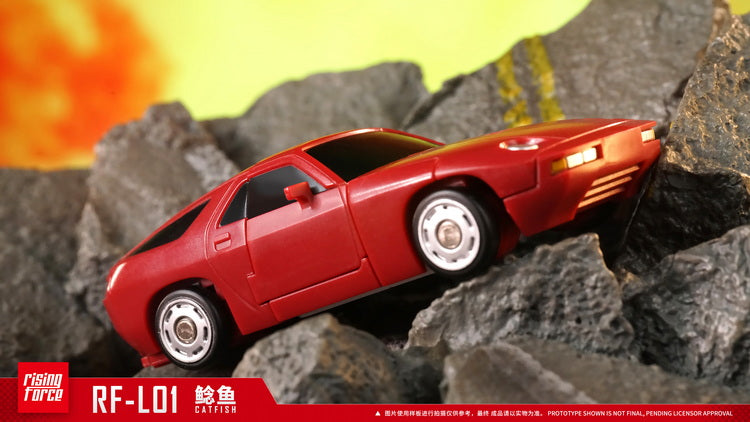 The RF-L01 Catfish transforms from a robot into a race car. It also comes armed with a blaster. Seen in its new red colorway, this version is sure to stand out in your collection!